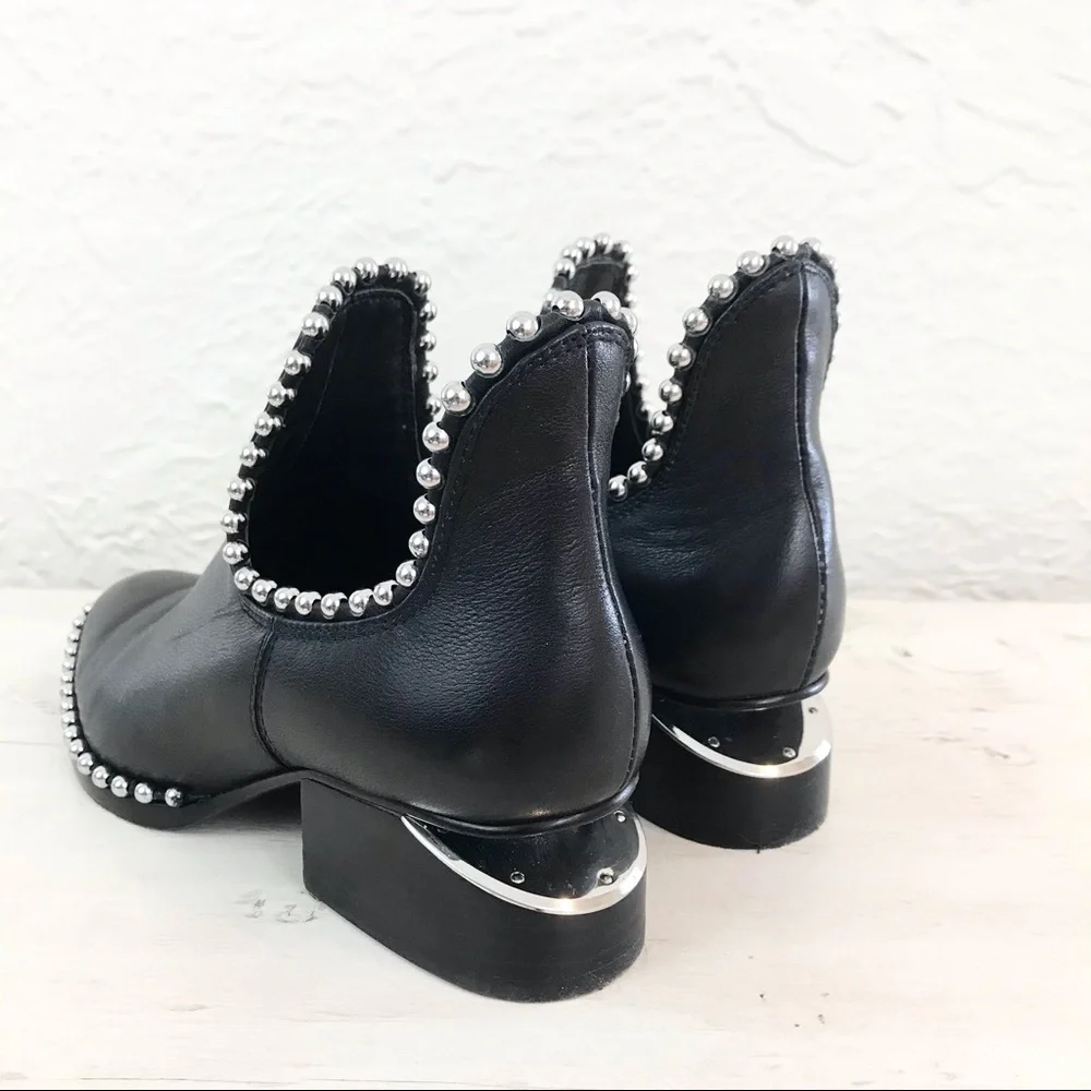 Alexander Wang Leather Kori Cutout Studded Boots Booties 35 5 Black - Picture 5 of 11